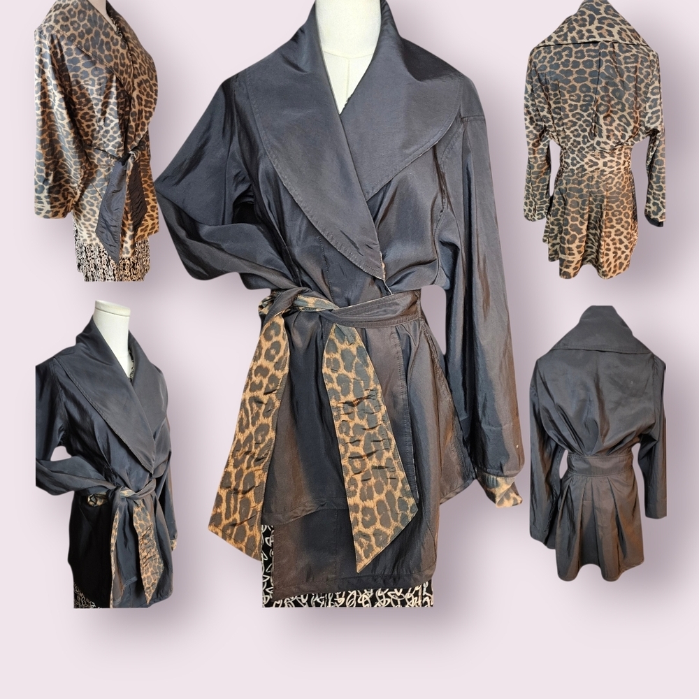 Black and Leopard Print Reversible Jacket, Size Medium